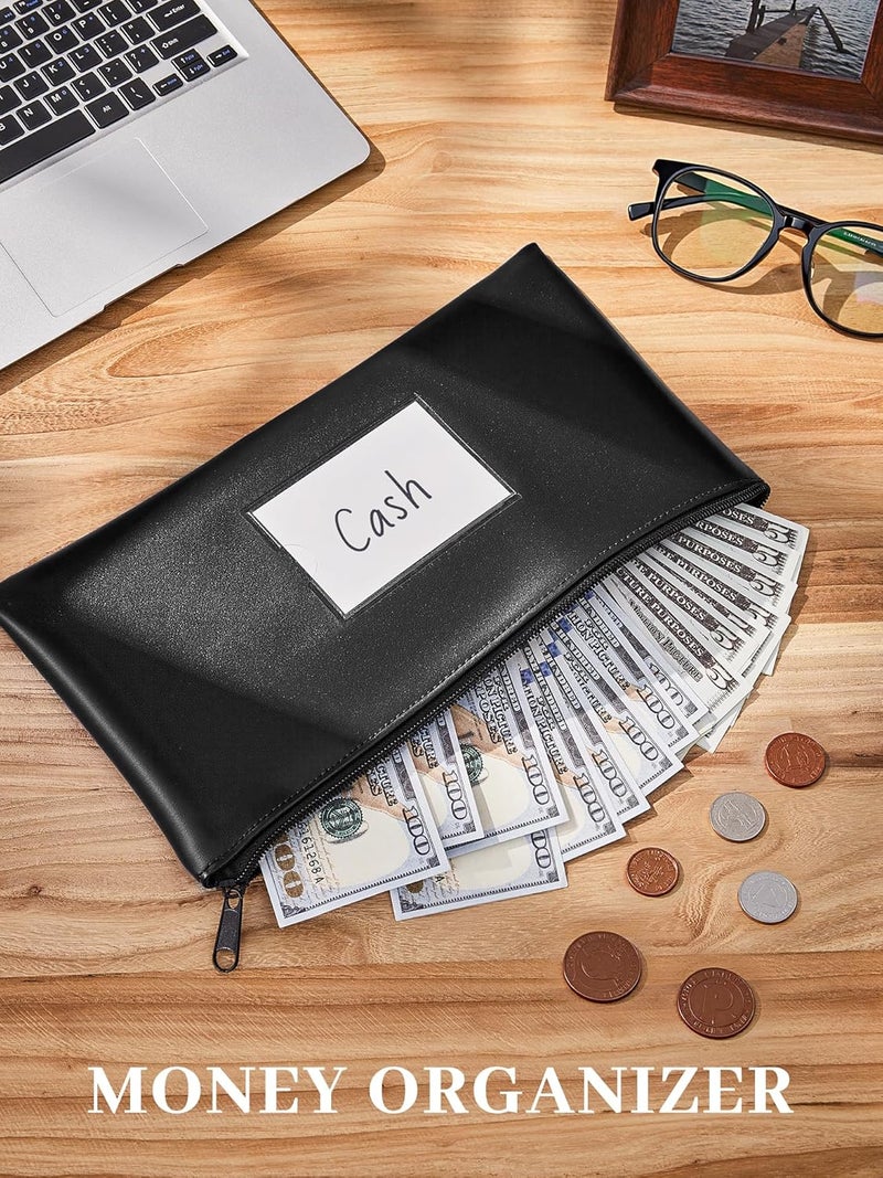 SMARTAKE Money Bags with Zipper, 2-Pack Bank Bags with Label, Waterproof Leather Money Pouches, for Cash Coin Bill Invoice Deposit Receipt Storage and Organize, 11.5 x 6.2 Inches (Black) - Image 3